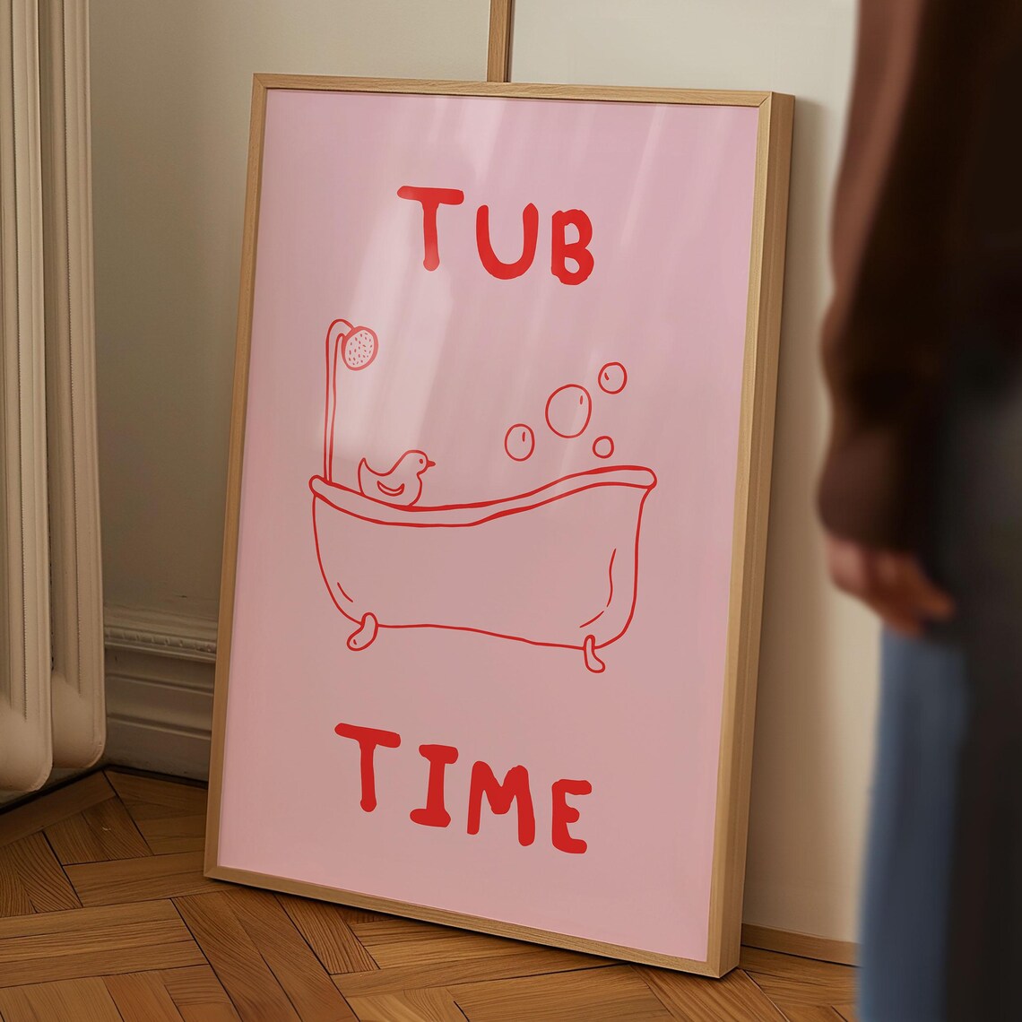 Tub Time Pink Bathtub Rubber Duck Bubbles Cute Bathroom Quote Poster - Image 2