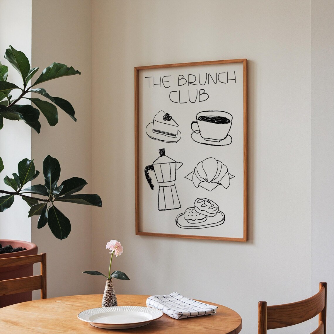 The Brunch Club Print Trendy Kitchen Decor Vintage Food Print Trendy Food Poster Breakfast Print Retro Food Print Wall Art Black - Image 4
