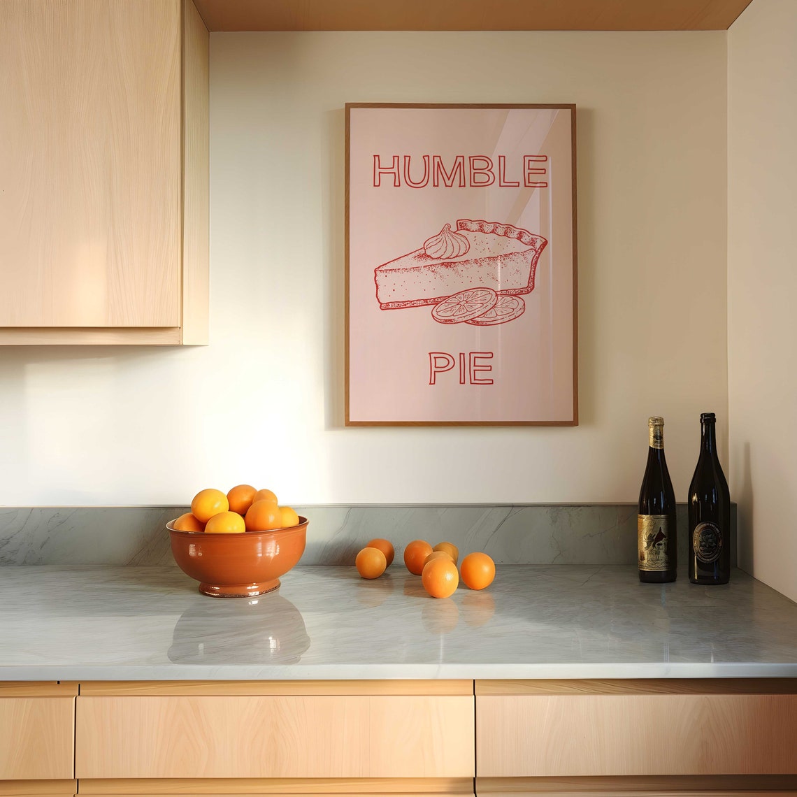 Humble Pie Red Line Art Lemon Slice Vintage Typography Pink Poster - Image 5