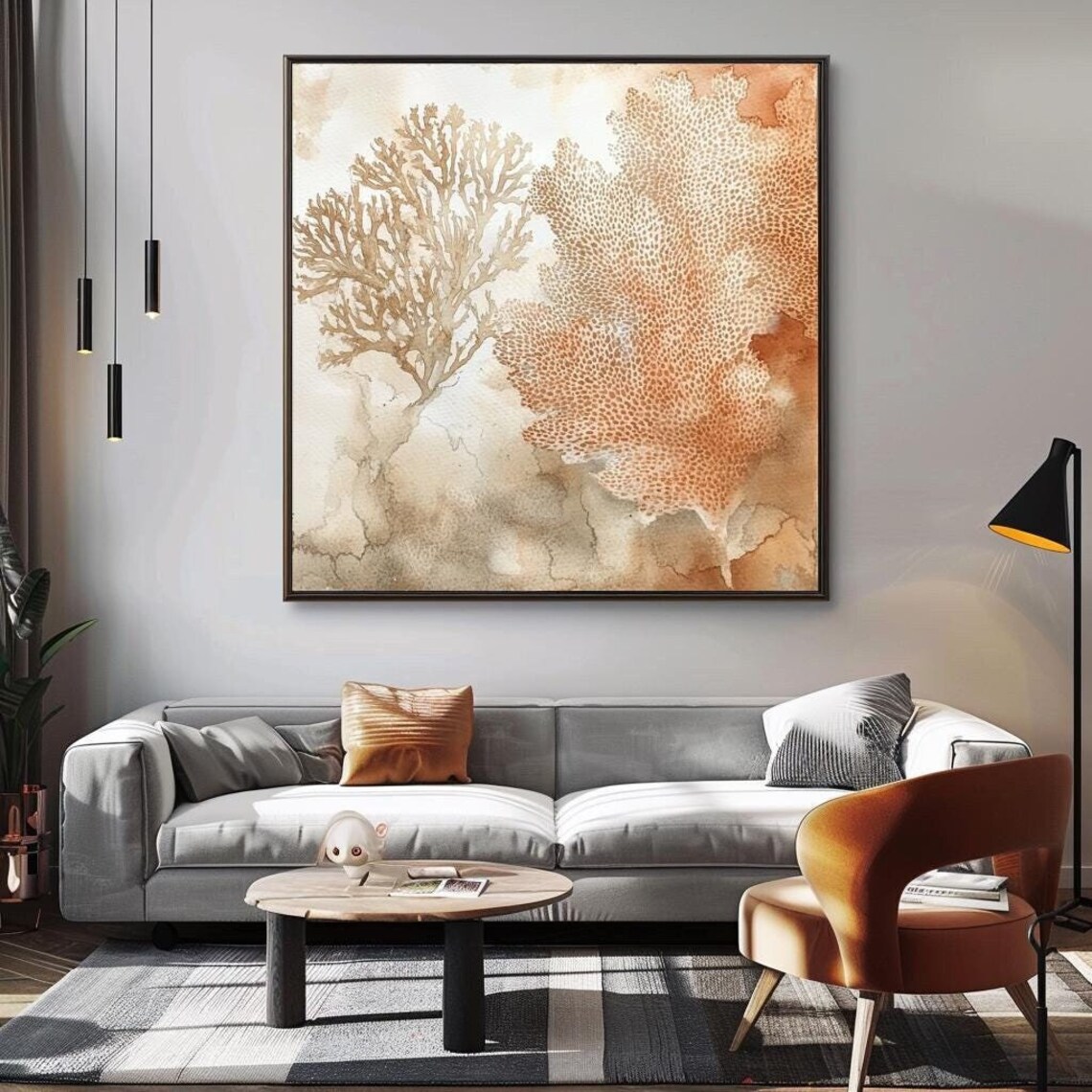Beige Seafan Coral Coastal Neutral Beach Watercolor Art Poster