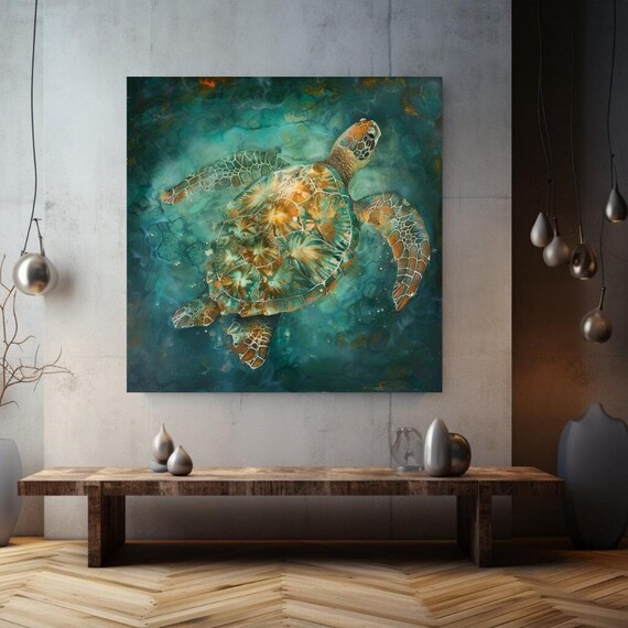 Sea Turtle Swimming Wall Art Black Framed Wall Art Sea Animal Wall Art Beach House Decor Tropical Wall Art Ready To Hang Decor