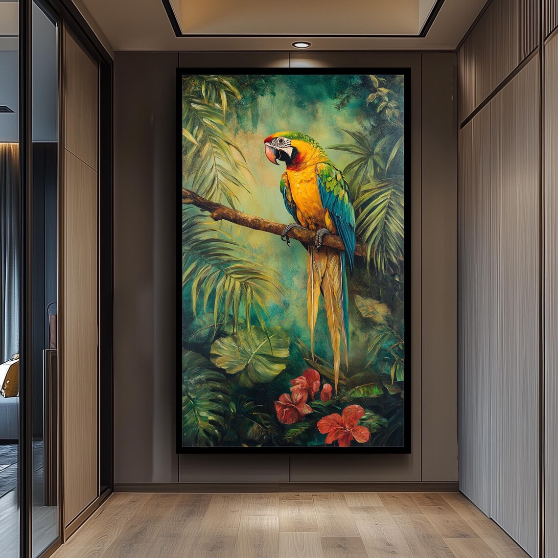 Vintage Macaw Parrot Art Print, Retro Jungle Decor