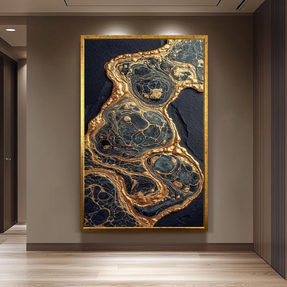Luxury Black And Gold Abstract Marble Art Print With Organic Flow Texture For Elegant Home Interiors Colorful Wall Living Room