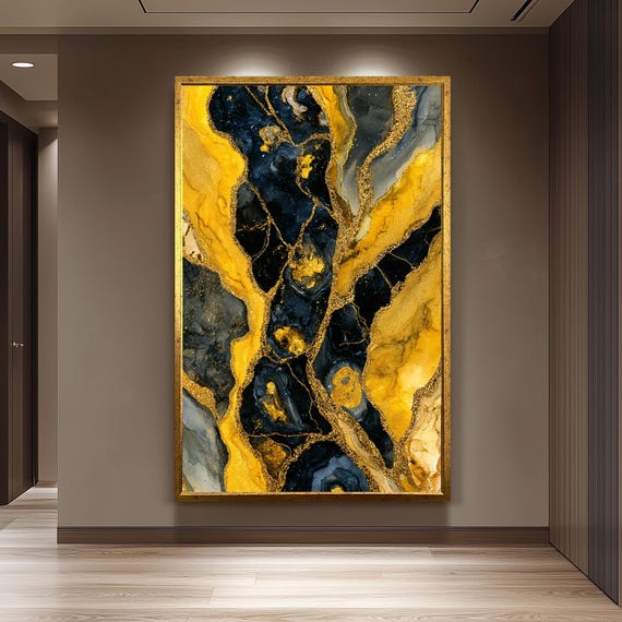 Luxury Black Gold Abstract Marble Texture Canvas Wall Art With Glitter Accents And Deep Elegant Swirls For Modern Home Decor Colorful