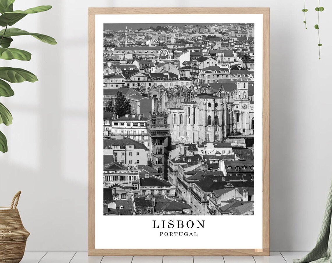 Lisbon Historic Rooftop Cityscape Black And White Portugal Poster