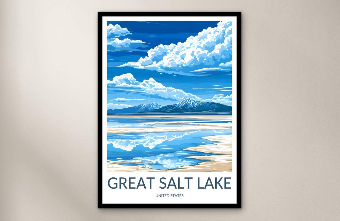 Great Salt Lake Mirror Reflection Mountain Utah Travel Poster
