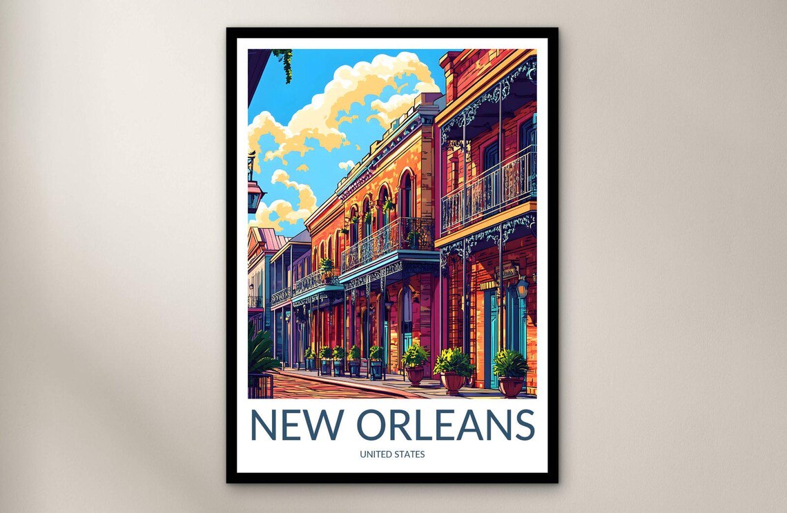 New Orleans Louisiana French Quarter Balcony Street Travel Poster