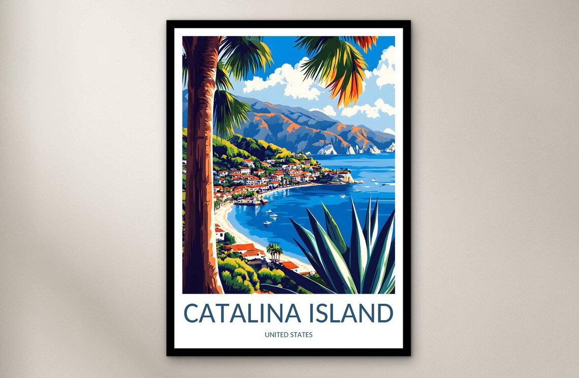 Catalina Island Vibrant Harbor Town Vintage United States Travel Poster