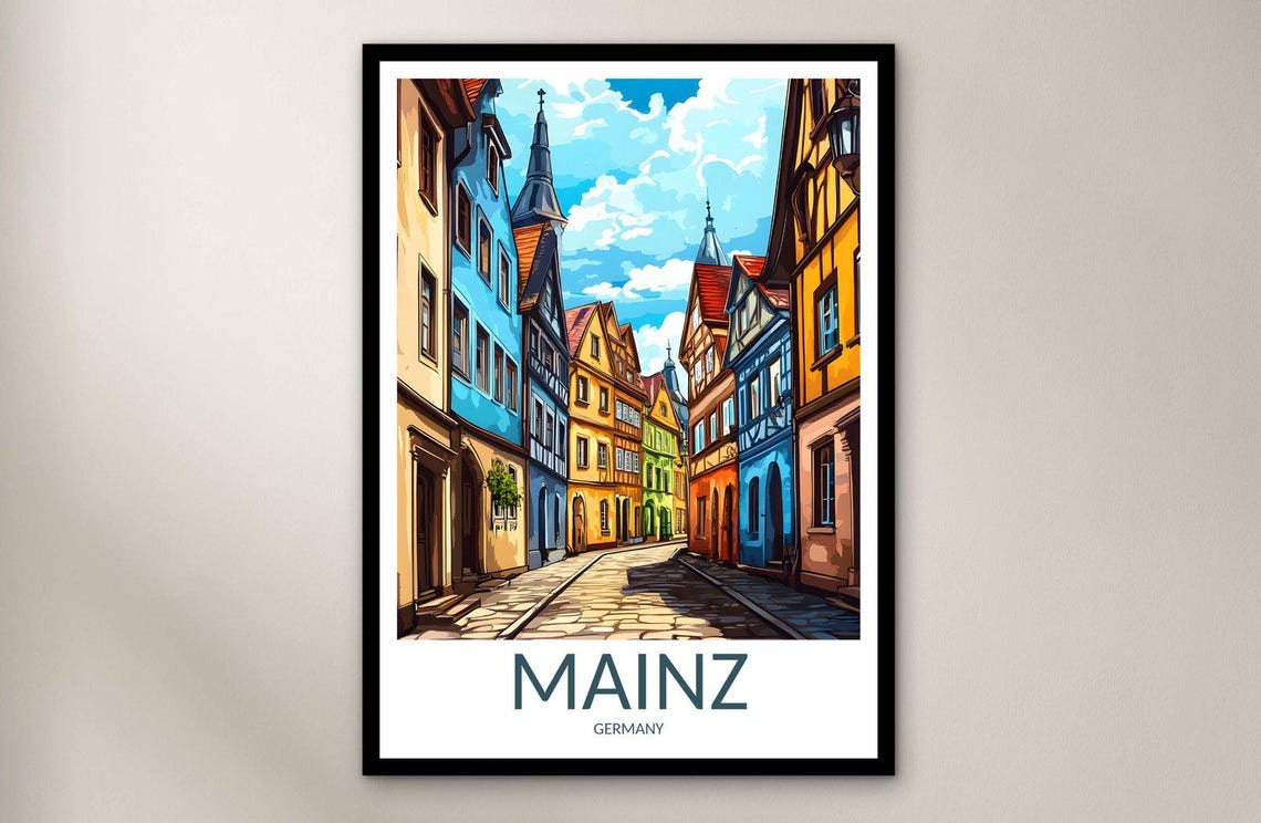 Mainz Germany Old Town Street Colorful Historic Travel Poster