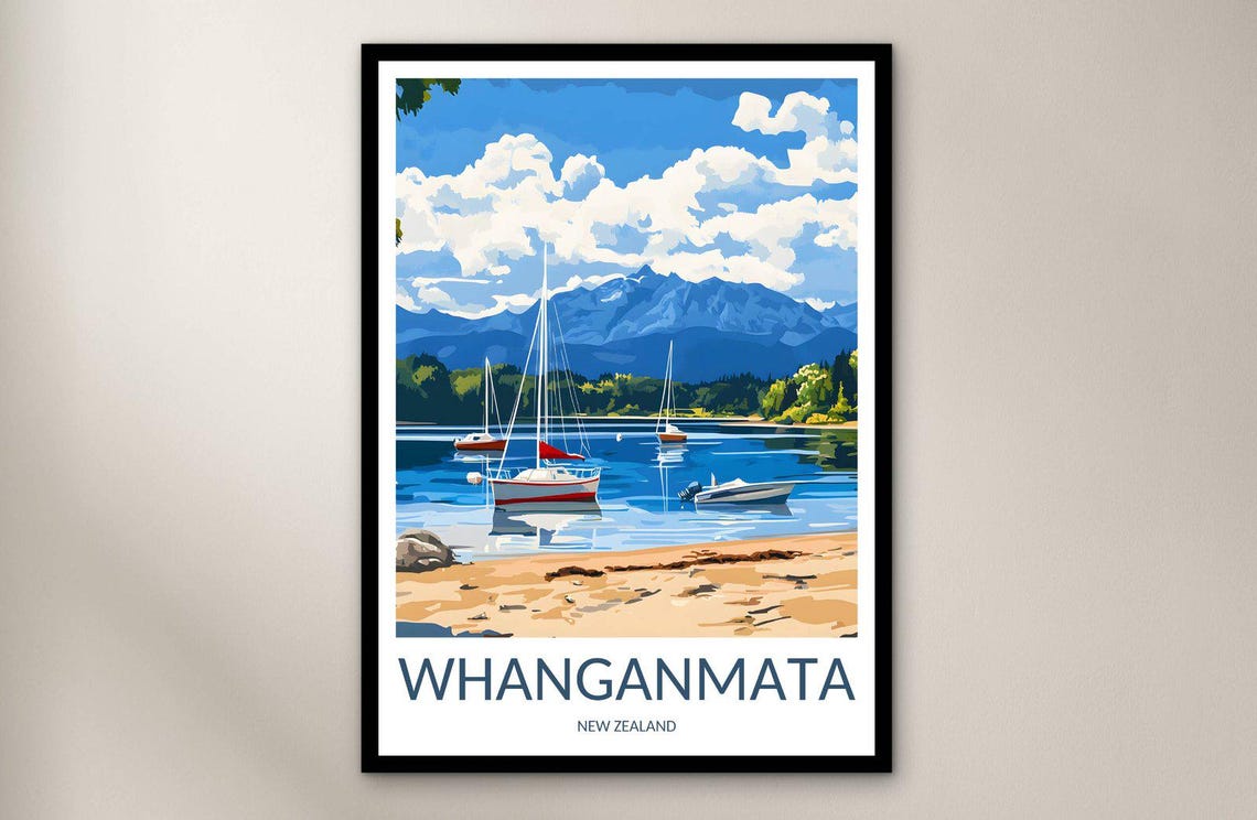 Whanganmata New Zealand Sailboat Bay Sandy Shore Scenic Poster