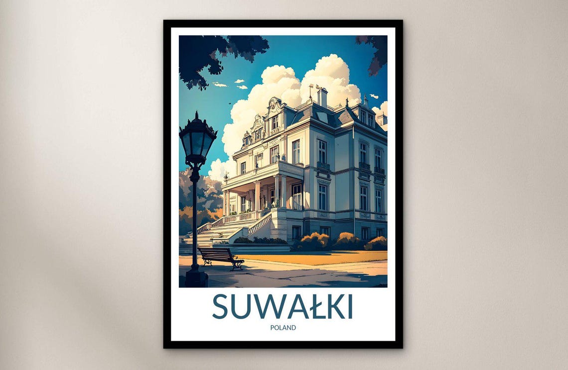 Suwalki Poland Grand Historic Villa Sunny Park Bench Travel Poster