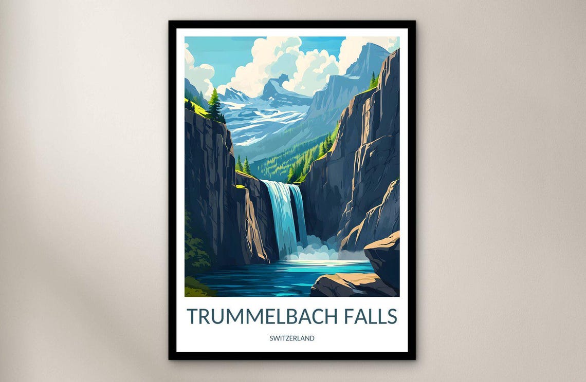 Trummelbach Falls Switzerland Waterfall Alpine Cliffs Nature Poster