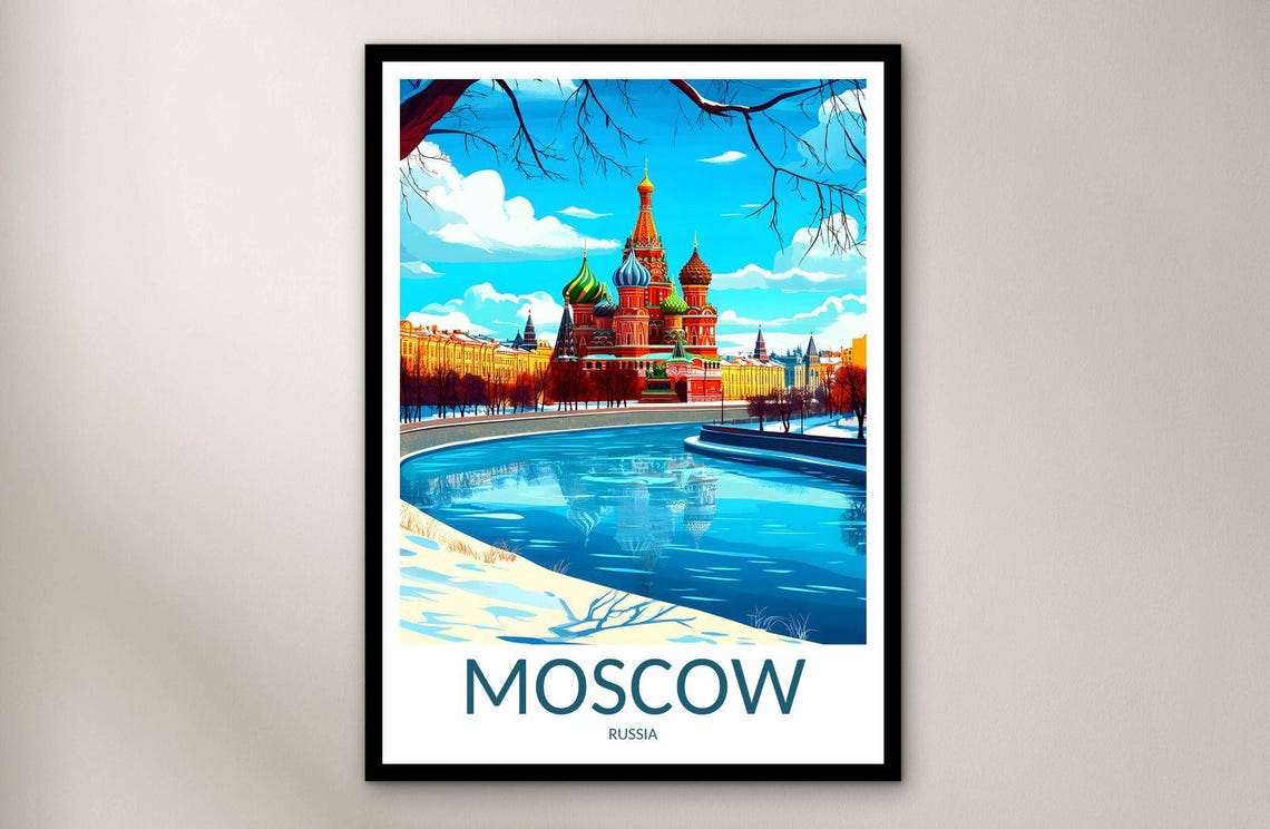 Moscow Russia Saint Basils Cathedral Winter Snow Kremlin Poster Art