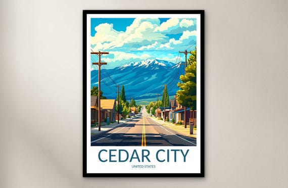 Cedar City Travel Poster Wall Art Print United States Home Decor Gift North America Illustration