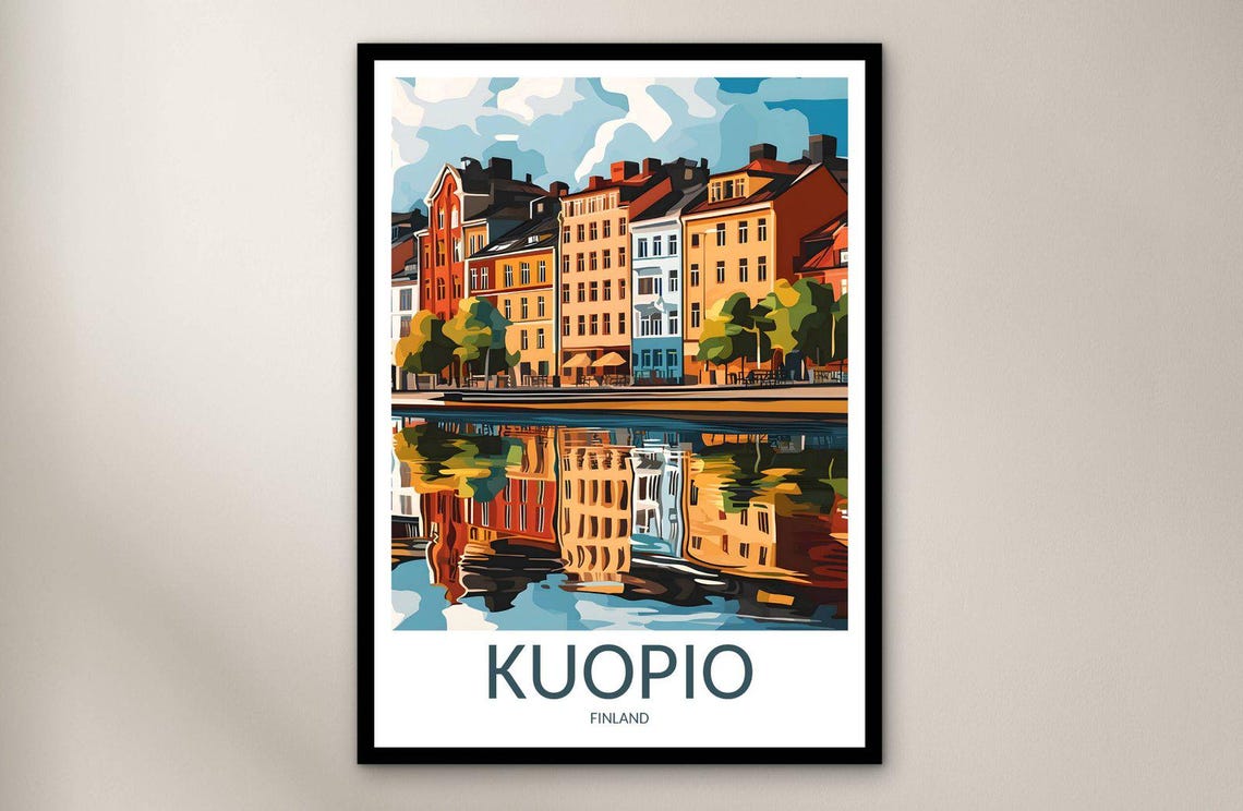 Kuopio Finland Harbor Waterfront Historic Buildings Travel Poster