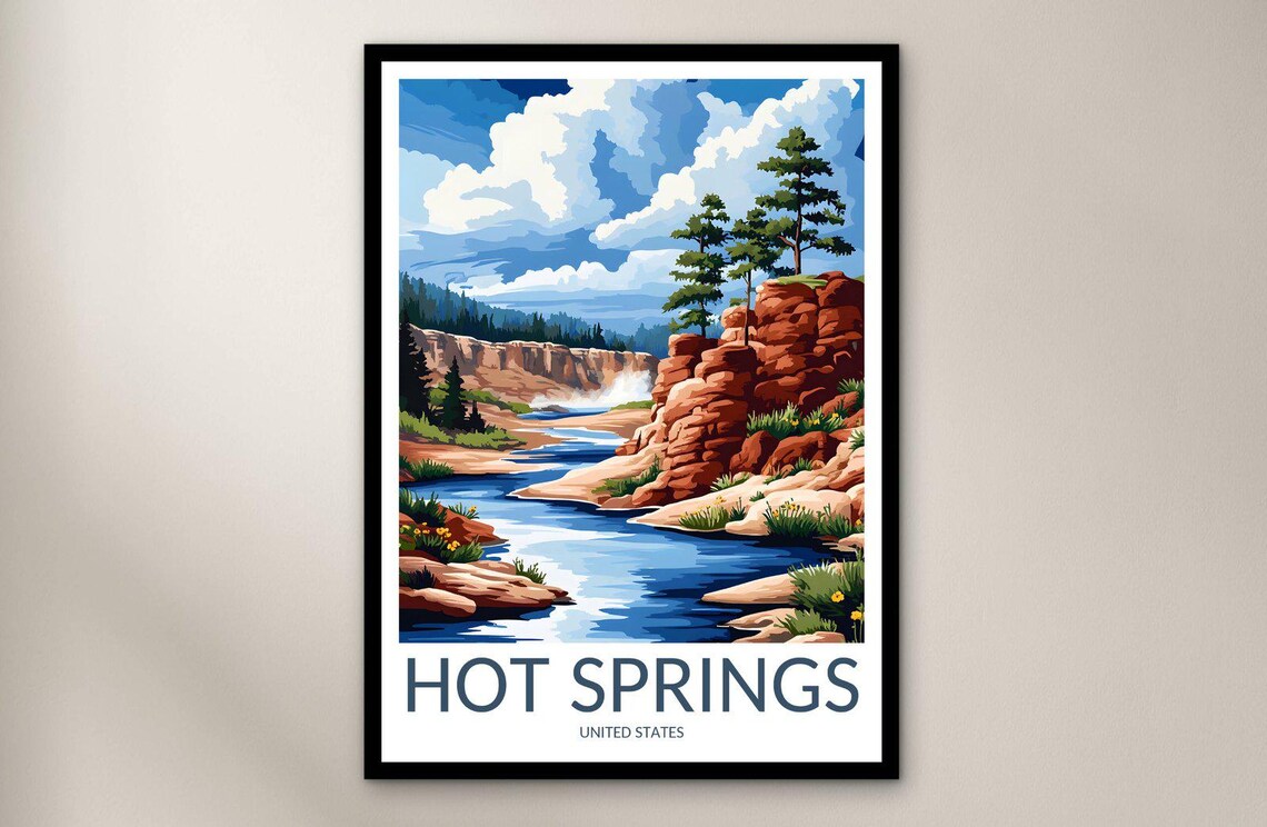 Hot Springs Arkansas Red Rock Cliffs River Pine Forest Flower Art Poster