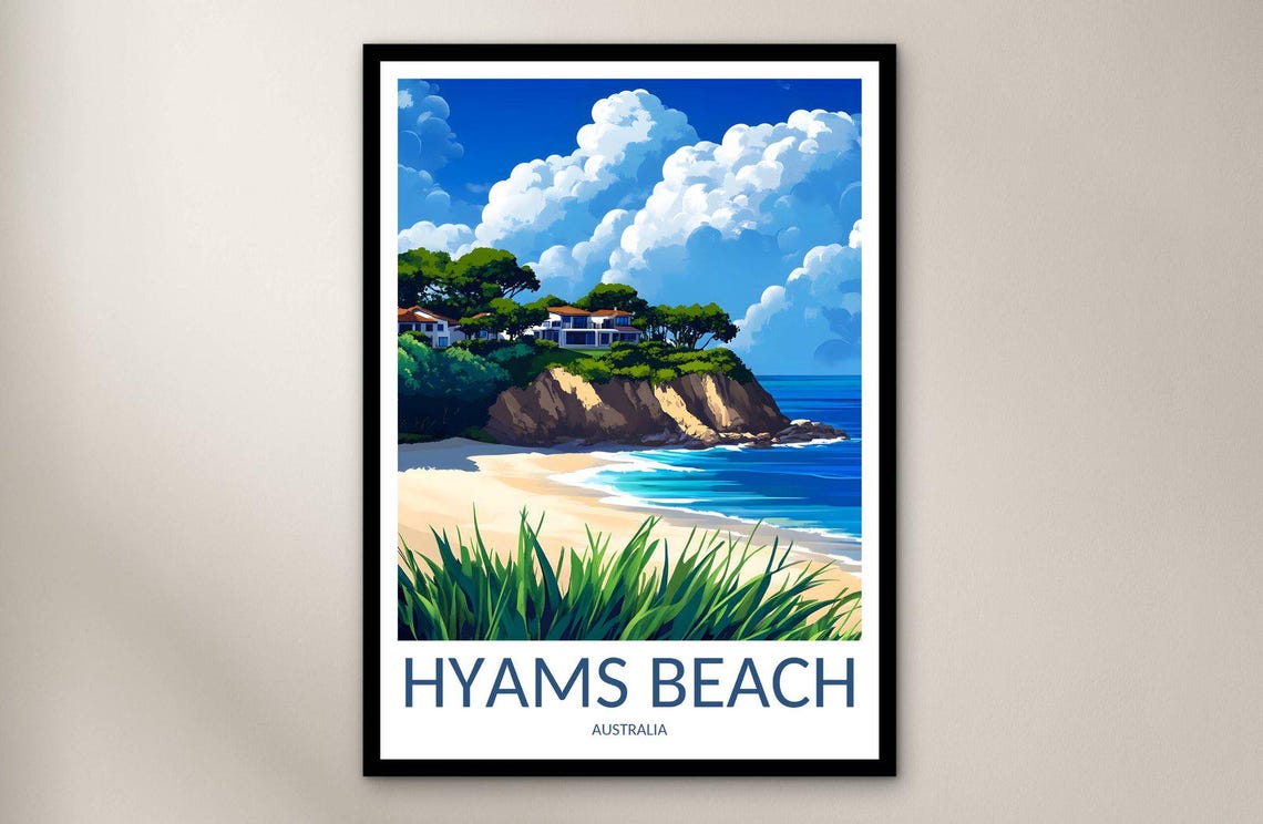 Hyams Beach Australia White Sand Headland Clifftop Cottages Sea Poster