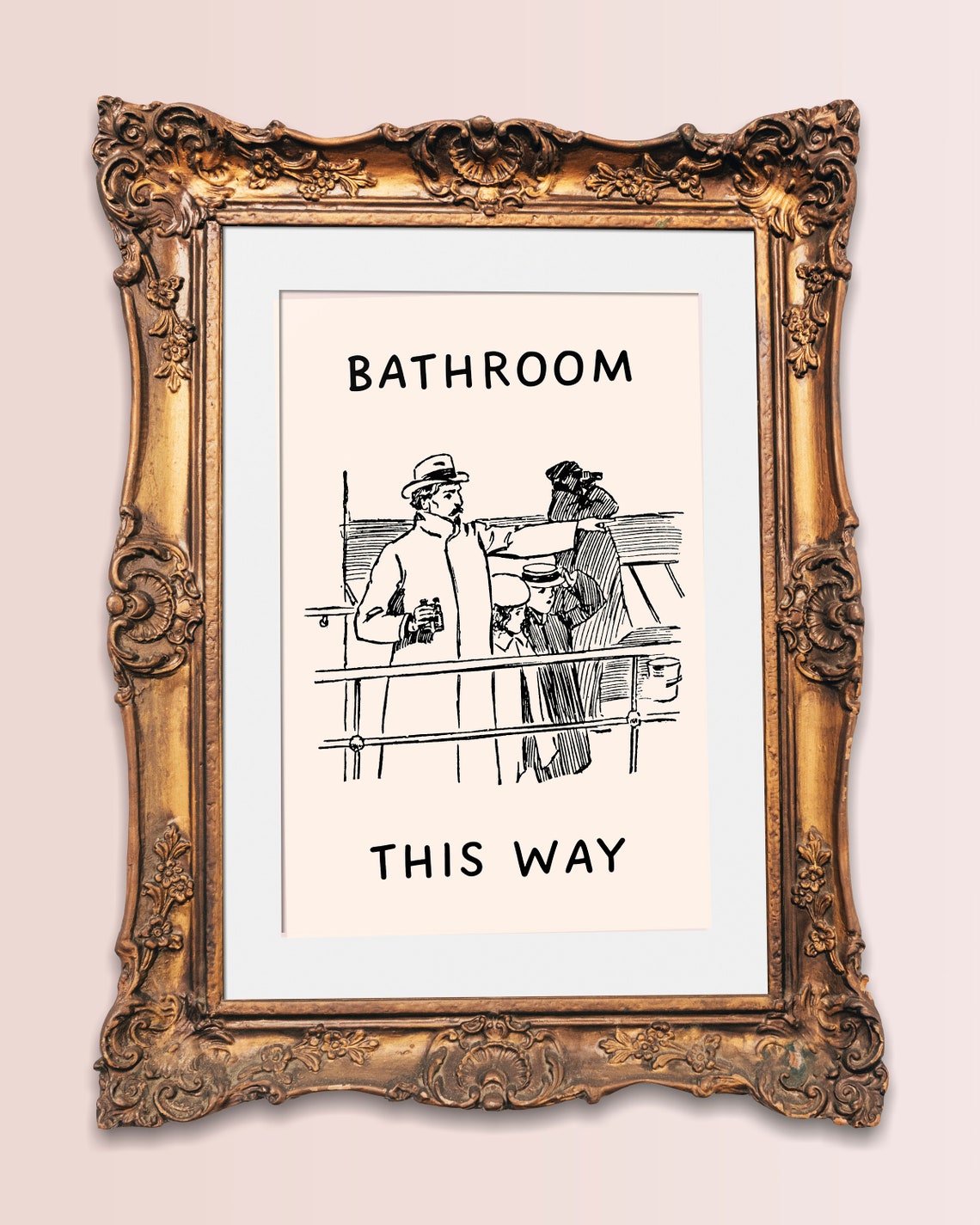 Bathroom This Way Vintage Sailor Sketch Funny Sign Quote Poster - Image 2