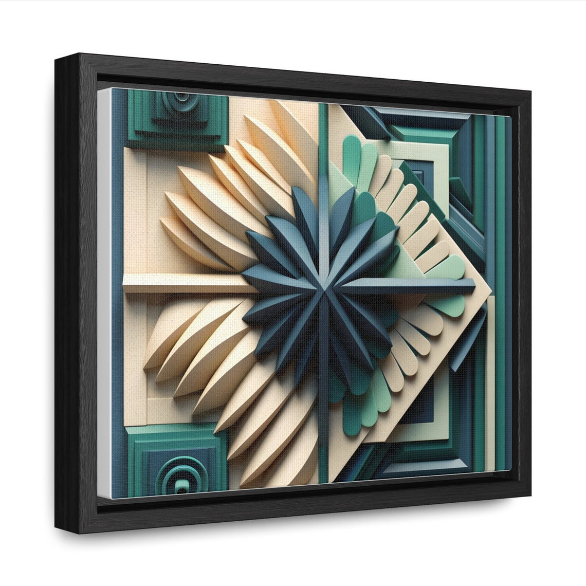 Teal Cream Geometric Starburst 3D Layered Paper Modern Art Poster - Image 2