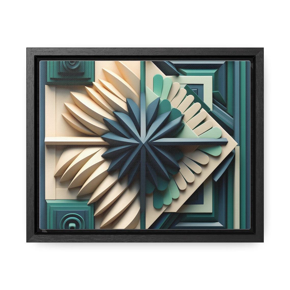 Teal Cream Geometric Starburst 3D Layered Paper Modern Art Poster - Image 4