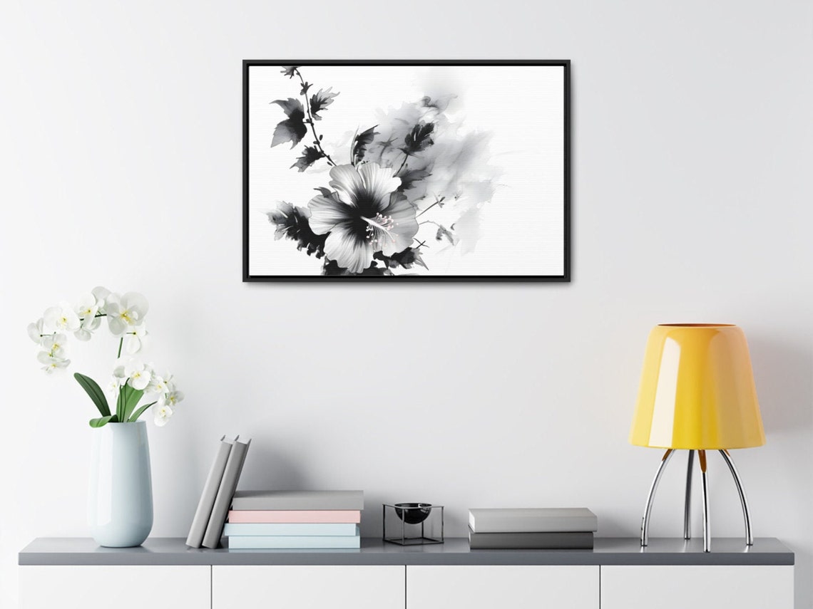 Hibiscus Flower Japanese Ink Sumi-e Monochrome Floral Poster - Image 3