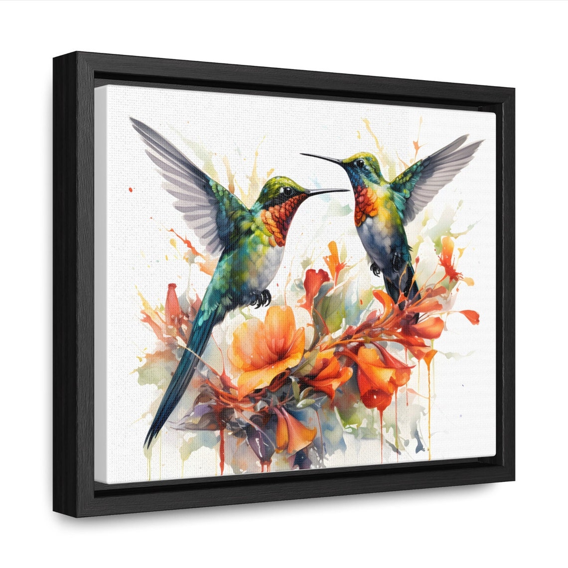 Two Hummingbirds Watercolor Orange Flowers Garden Bird Poster - Image 2