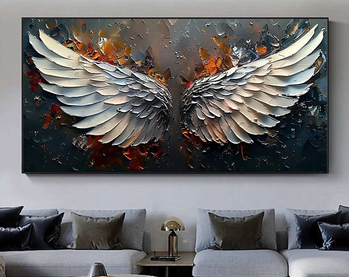 Abstract Angel Wing Oil Painting, Boho Art Print