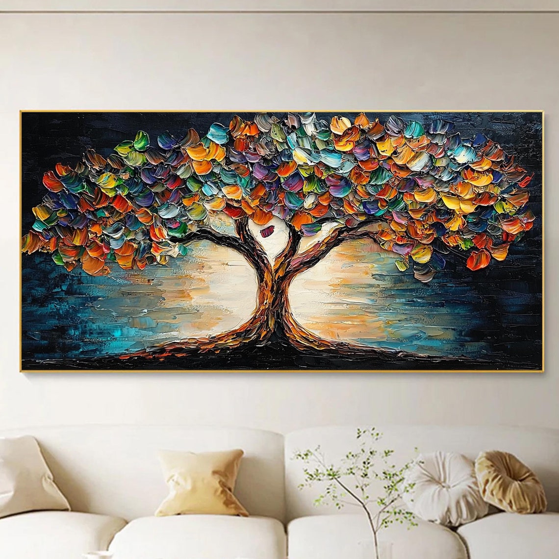 Colorful Tree of Life Dark Night Water Reflection Art Poster