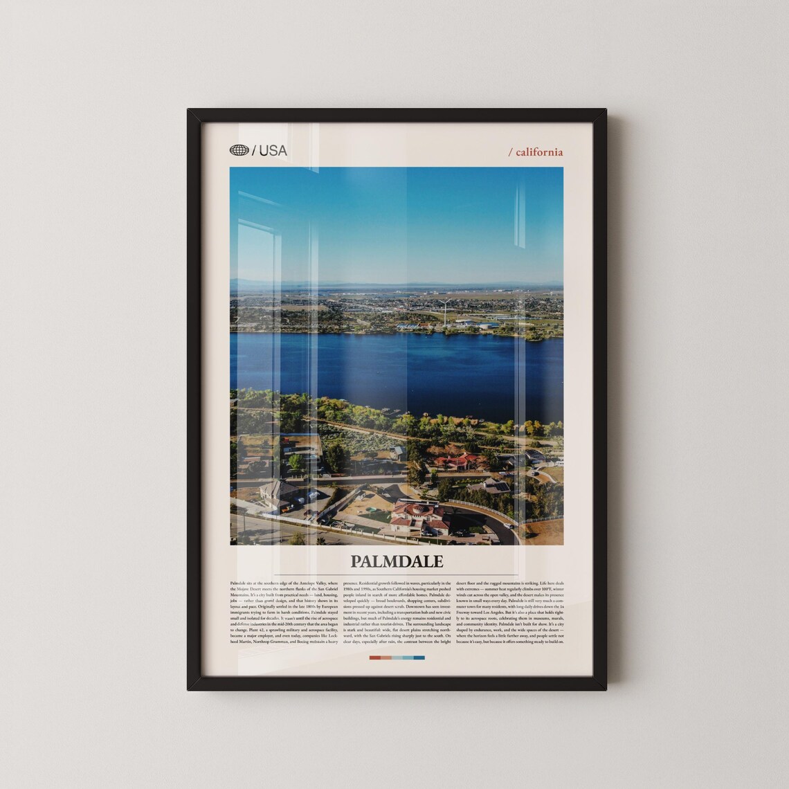 Palmdale California Aerial Lake Neighborhood Modern Travel Poster
