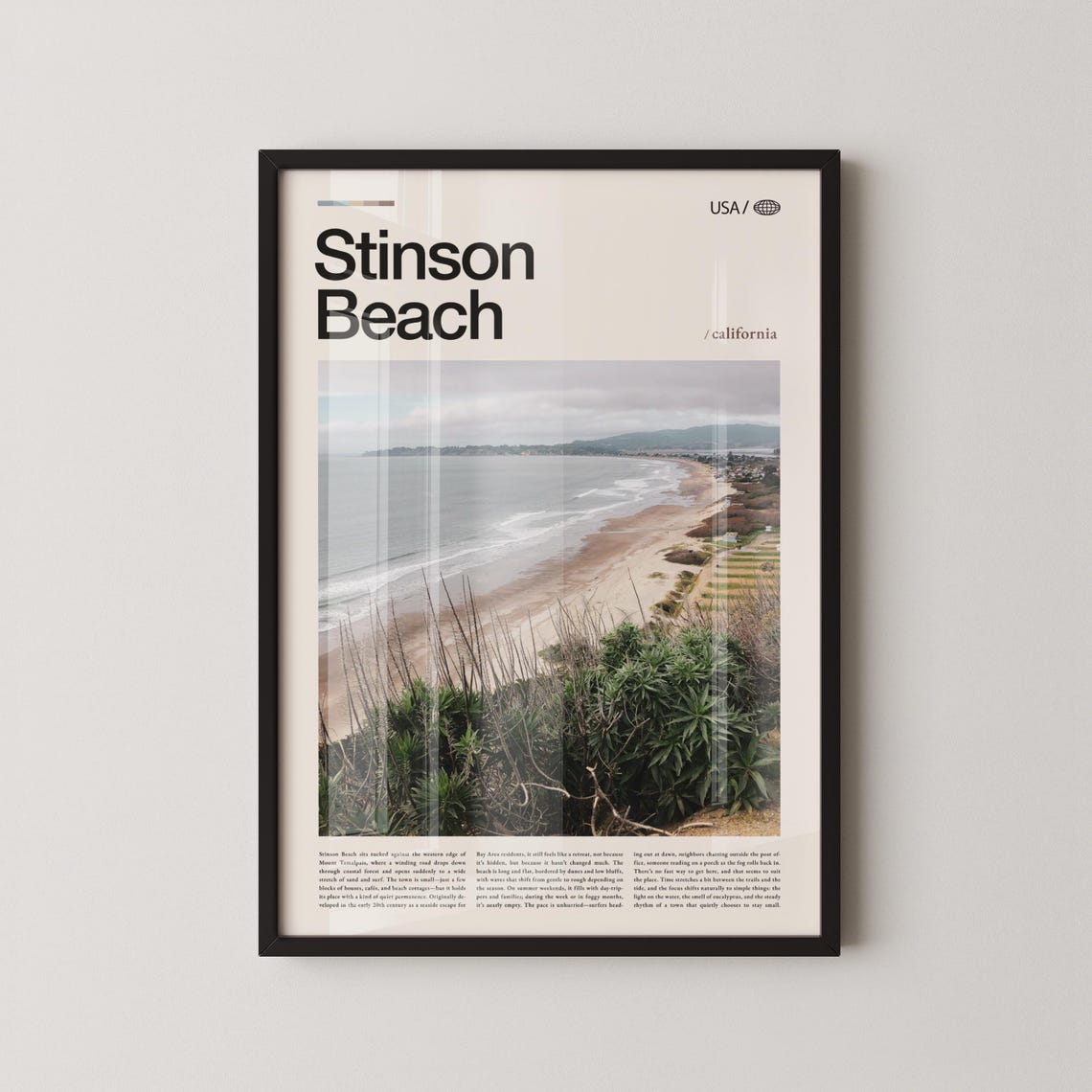 Stinson Beach California Panoramic Ocean Waves Photo Editorial Poster