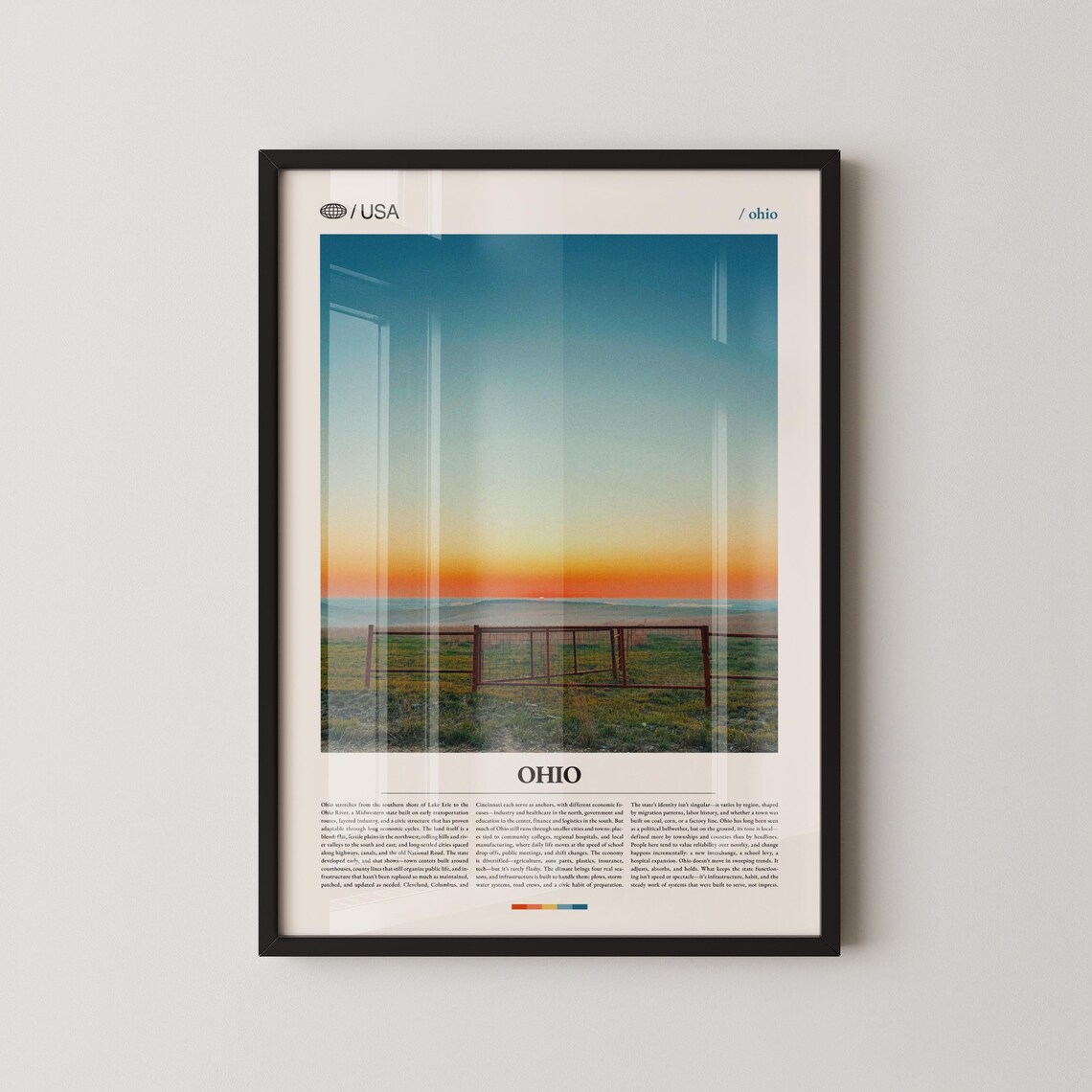 Ohio Sunset Over Rural Farm Gate at Golden Hour Travel Poster