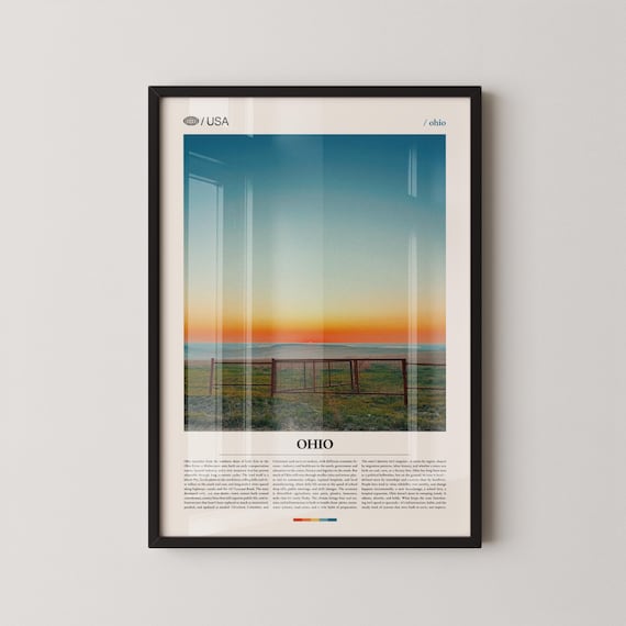 Ohio Sunset Over Rural Farm Gate at Golden Hour Travel Poster