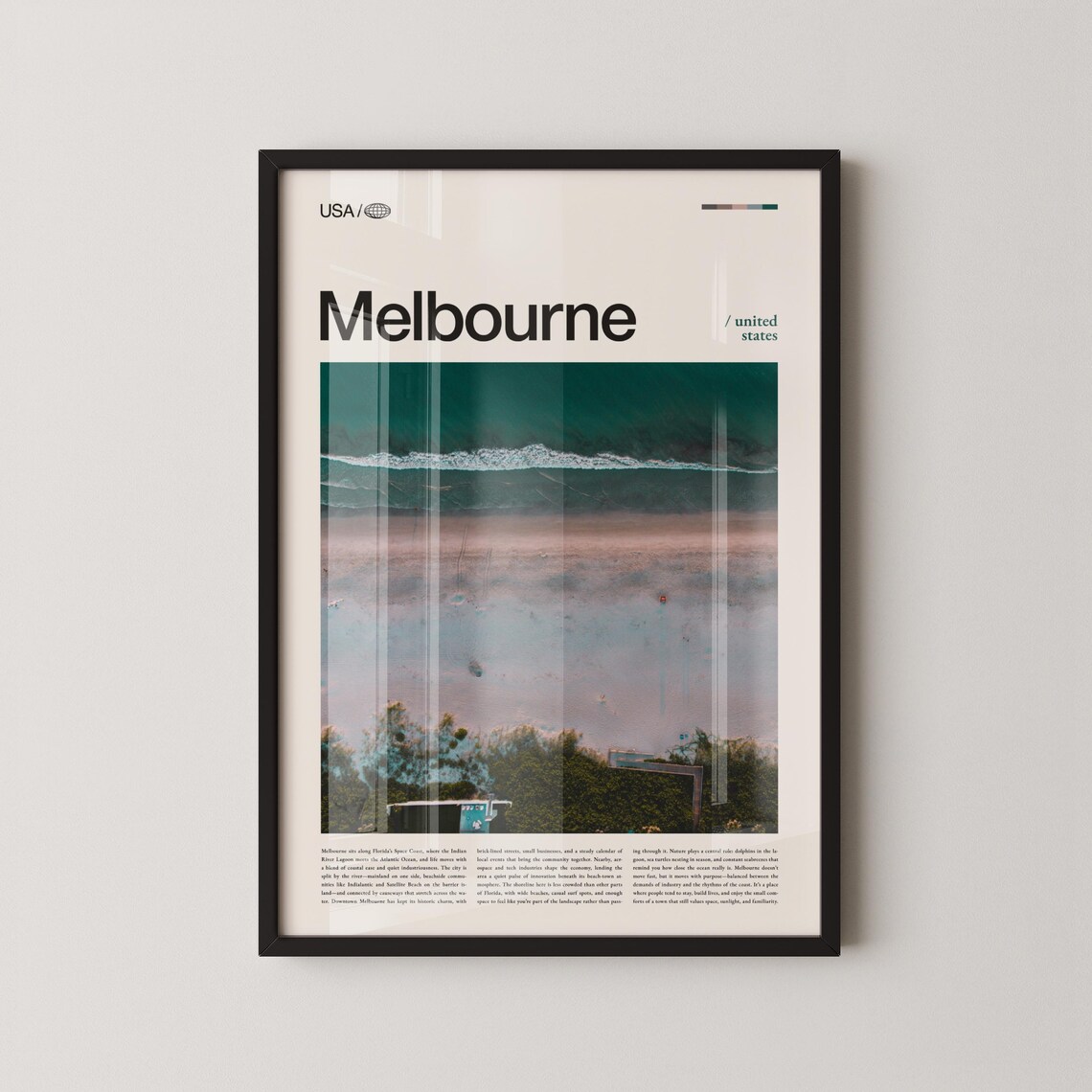 Melbourne Florida Aerial Beach Ocean Waves Editorial Travel Poster