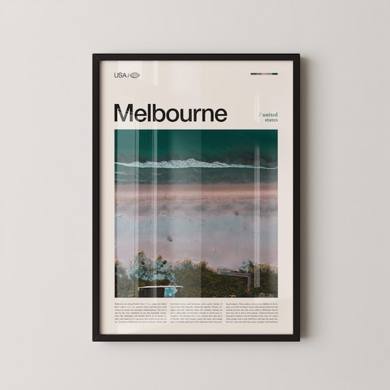 Melbourne Florida Aerial Beach Ocean Waves Editorial Travel Poster