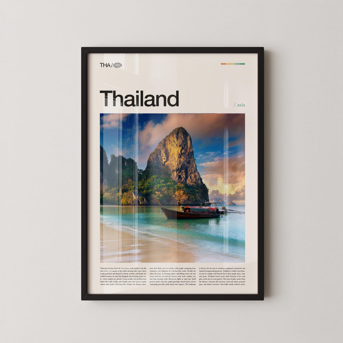 Thailand Tropical Beach Sunset Longtail Boat Limestone Karst Poster