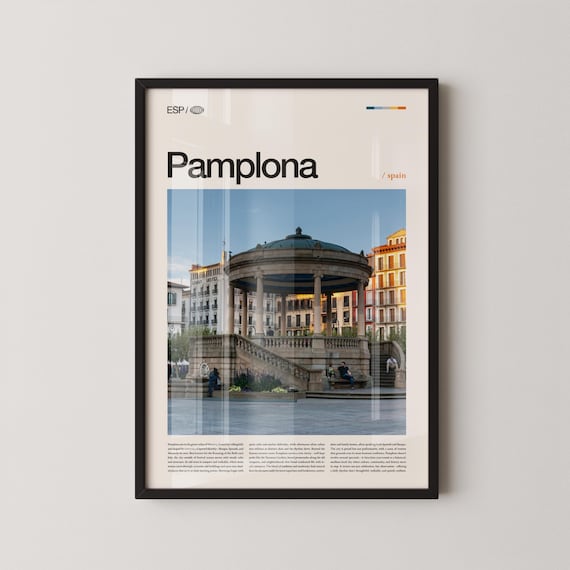 Pamplona Spain Historic Kiosk Square Minimalist Modern Travel Poster