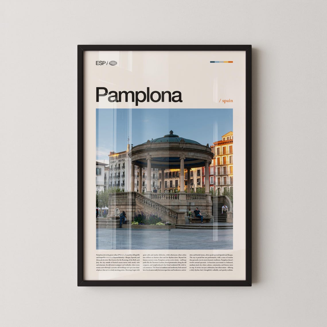 Pamplona Spain Historic Kiosk Square Minimalist Modern Travel Poster