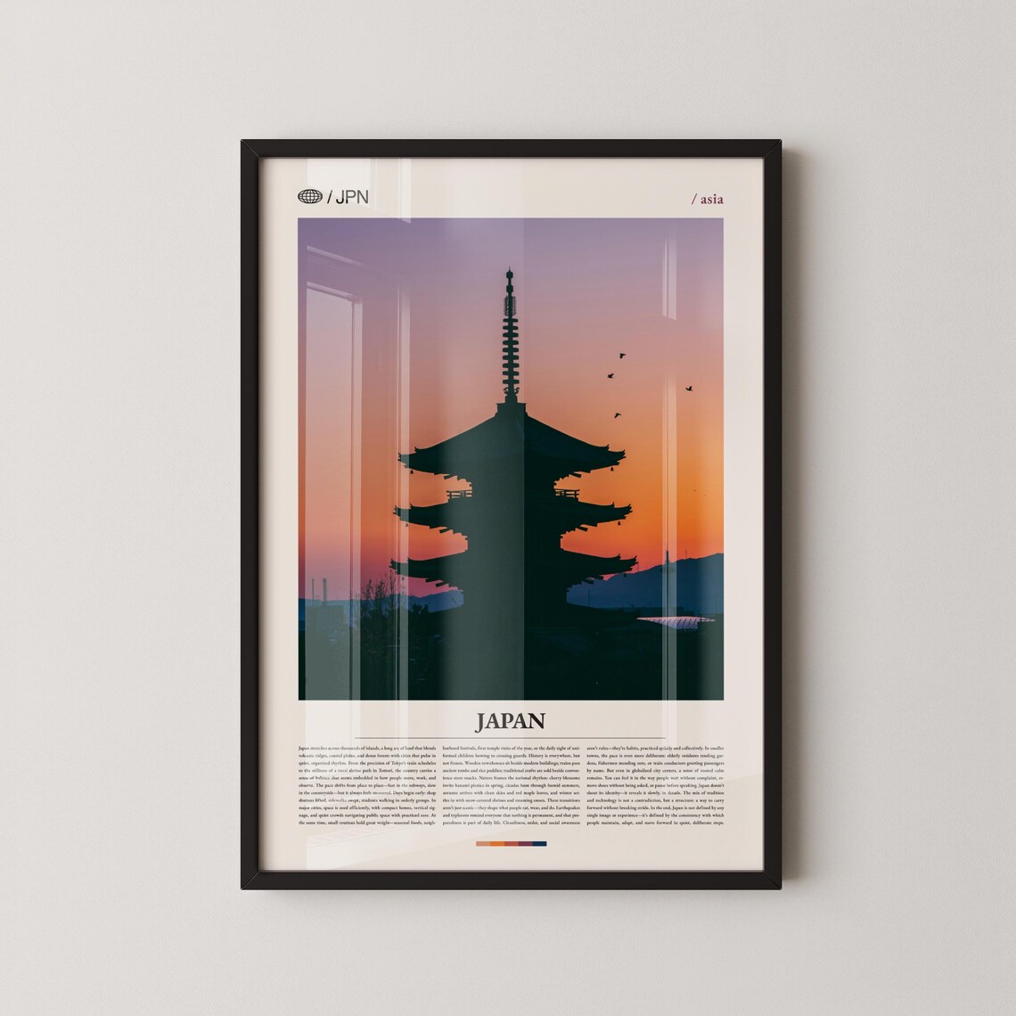 Japan Pagoda Silhouette at Dusk Warm Glow Asia Travel Poster