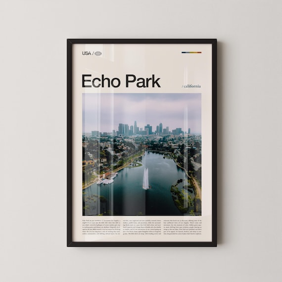 Echo Park Los Angeles California Minimalist Lake Skyline Photography Poster