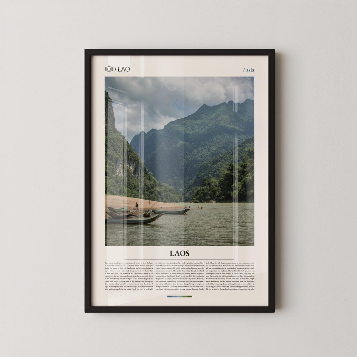 Laos Mekong River Longboats Karst Mountains Daytime Travel Poster