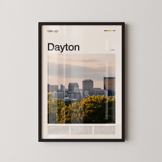 Dayton Ohio City Skyline Sunset Minimalist USA Travel Poster