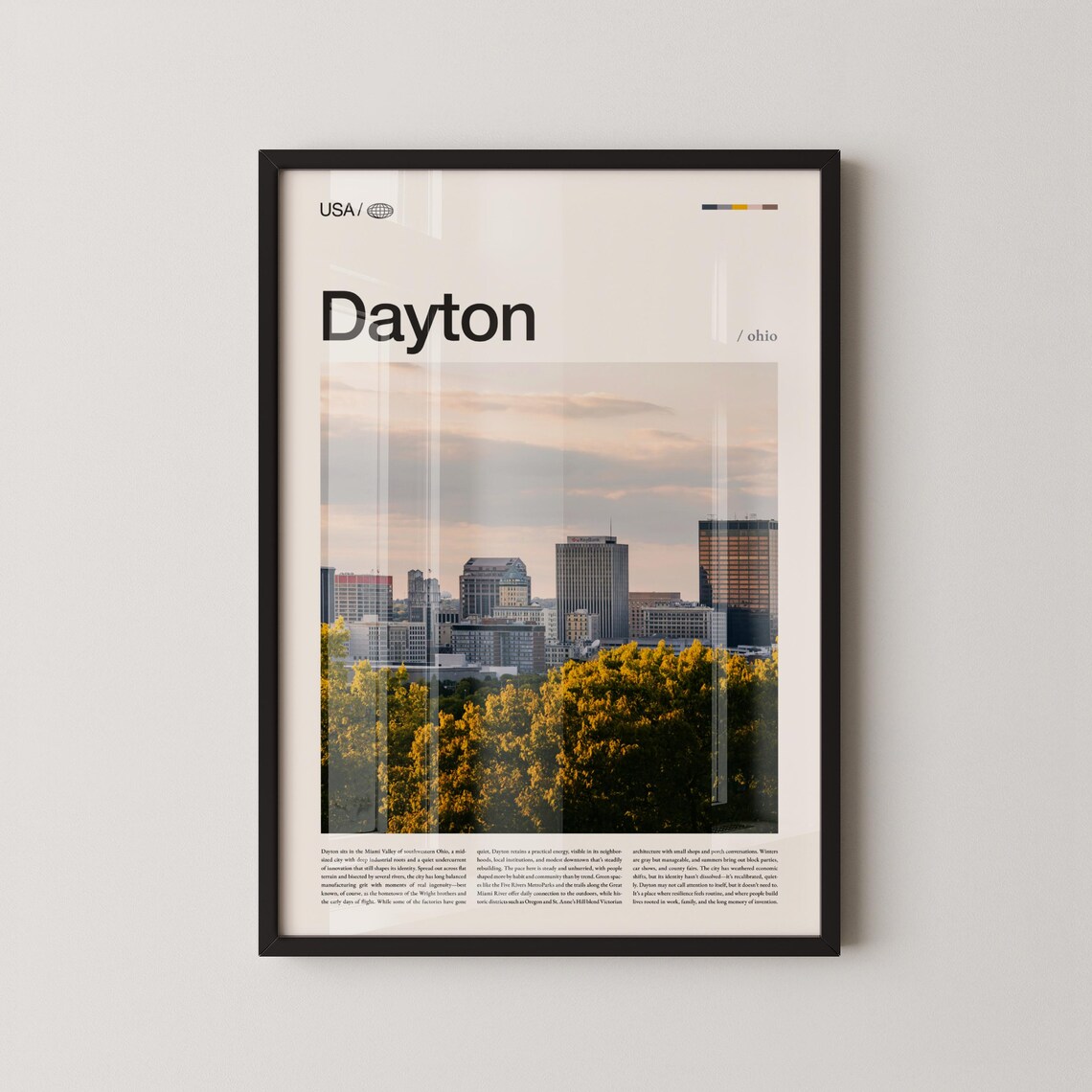 Dayton Ohio City Skyline Sunset Minimalist USA Travel Poster