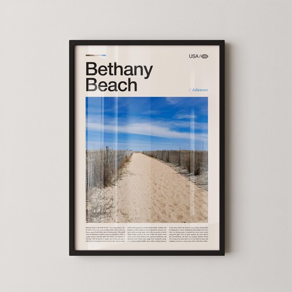 Bethany Beach Delaware Ocean Dune Path Bold Title Coastal Poster