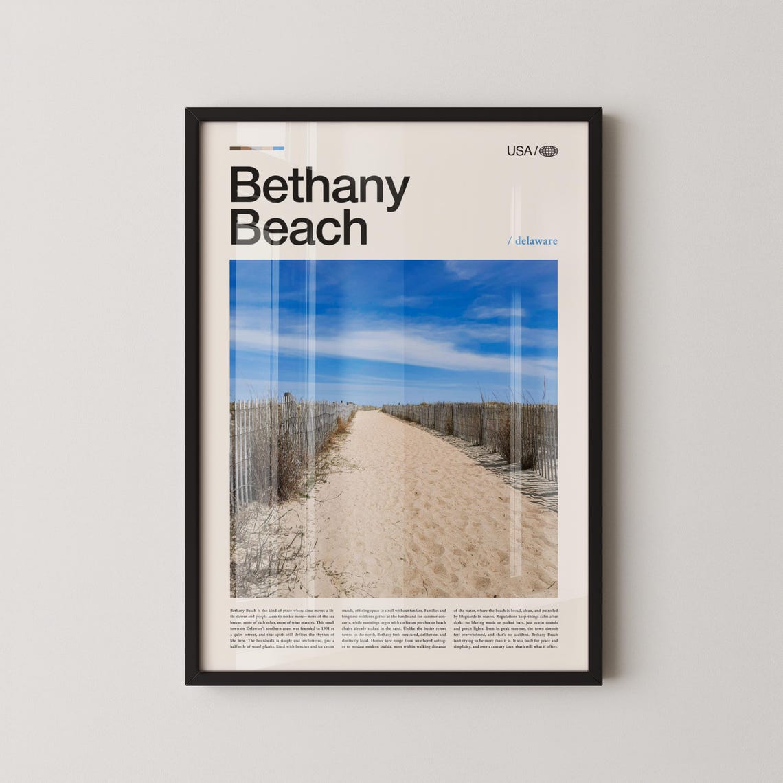 Bethany Beach Delaware Ocean Dune Path Bold Title Coastal Poster