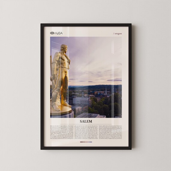 Salem Oregon Capitol Gold Statue Editorial City Travel Photo Poster