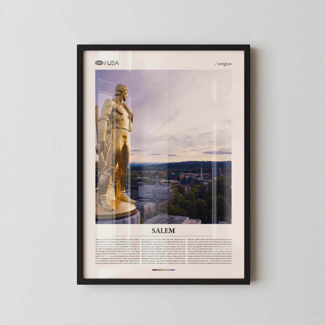 Salem Oregon Capitol Gold Statue Editorial City Travel Photo Poster