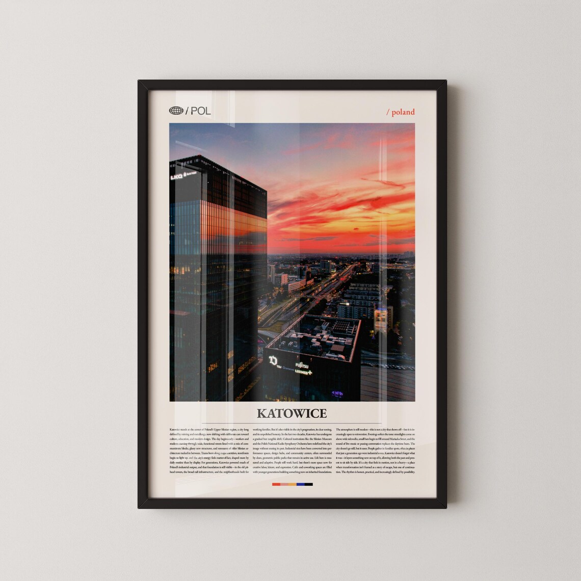 Katowice Poland City Towers Fiery Sunset Skyline Urban Photography Wall Poster