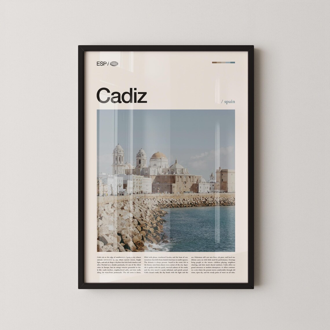Cadiz Spain Coastal Cathedral Ocean Rocks Old Town Travel Poster Design