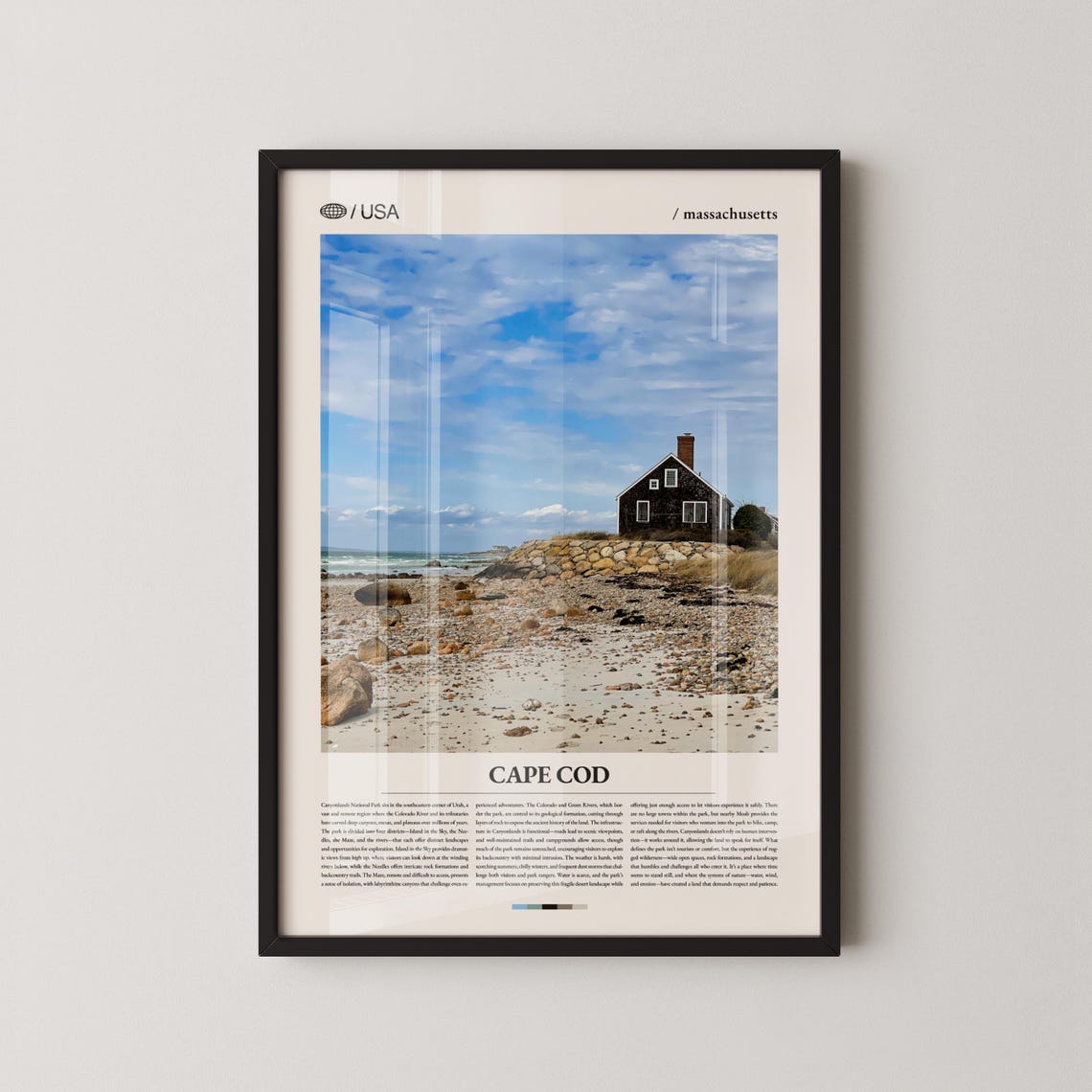 Cape Cod Rocky Shore Cottage Editorial Massachusetts Travel Poster