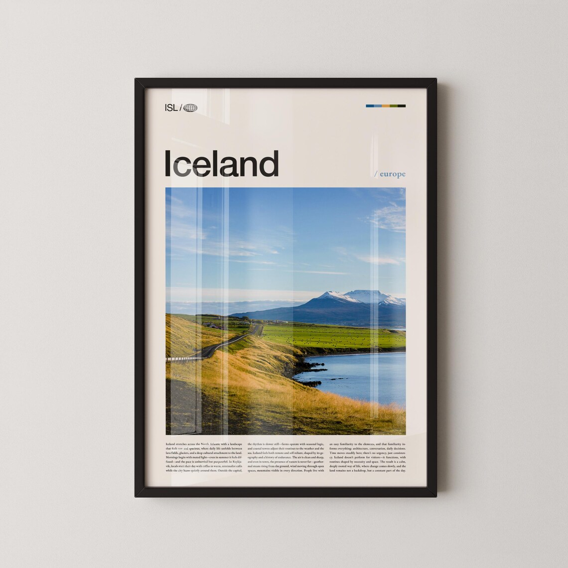 Iceland Green Valley Coastal Road Minimalist Europe Travel Poster